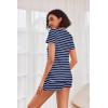 image:imageEkouaer Womens Pajama Sets Short Sleeve Pajamas for Women Sets Soft Lounge Sets Casual V Neck Sleepwear PJSNavy Blue Stripes
