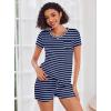 image:imageEkouaer Womens Pajama Sets Short Sleeve Pajamas for Women Sets Soft Lounge Sets Casual V Neck Sleepwear PJSNavy Blue Stripes