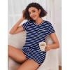 image:imageEkouaer Womens Pajama Sets Short Sleeve Pajamas for Women Sets Soft Lounge Sets Casual V Neck Sleepwear PJSNavy Blue Stripes