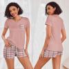 image:imageEkouaer Womens Pajama Sets Short Sleeve Pajamas for Women Sets Soft Lounge Sets Casual V Neck Sleepwear PJSPink Plaid