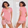image:imageEkouaer Womens Pajama Sets Short Sleeve Pajamas for Women Sets Soft Lounge Sets Casual V Neck Sleepwear PJSPink Vertical Stripes