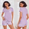 image:imageEkouaer Womens Pajama Sets Short Sleeve Pajamas for Women Sets Soft Lounge Sets Casual V Neck Sleepwear PJSPurple Stripes