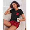 image:imageEkouaer Womens Pajama Sets Short Sleeve Pajamas for Women Sets Soft Lounge Sets Casual V Neck Sleepwear PJSRed Plaid