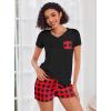 image:imageEkouaer Womens Pajama Sets Short Sleeve Pajamas for Women Sets Soft Lounge Sets Casual V Neck Sleepwear PJSRed Plaid