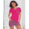 image:imageEkouaer Womens Pajama Sets Short Sleeve Pajamas for Women Sets Soft Lounge Sets Casual V Neck Sleepwear PJSRose Red Plaid