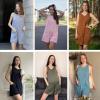image:imageEkouaer Womens Romper Summer Sleeveless Jumpsuit Casual Short Overalls with Pocket 2025Blue