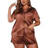 image:imageEkouaer Womens Silk Satin Pajamas Set Short Sleeve Sleepwear Button Down Loungewear 2 Piece Pjs Shorts Set S5X Plus SizeBrown