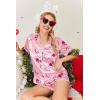 image:imageEkouaer Womens Silk Satin Pajamas Set Short Sleeve Sleepwear Button Down Loungewear 2 Piece Pjs Shorts Set S5X Plus SizeChristmas Pink Candy Cane