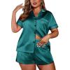 image:imageEkouaer Womens Silk Satin Pajamas Set Short Sleeve Sleepwear Button Down Loungewear 2 Piece Pjs Shorts Set S5X Plus SizeDark Green