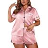 image:imageEkouaer Womens Silk Satin Pajamas Set Short Sleeve Sleepwear Button Down Loungewear 2 Piece Pjs Shorts Set S5X Plus SizeDark Pink