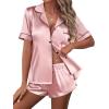 image:imageEkouaer Womens Silk Satin Pajamas Set Short Sleeve Sleepwear Button Down Loungewear 2 Piece Pjs Shorts Set S5X Plus SizeDark Pink