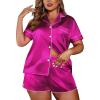 image:imageEkouaer Womens Silk Satin Pajamas Set Short Sleeve Sleepwear Button Down Loungewear 2 Piece Pjs Shorts Set S5X Plus SizeHot Pink