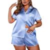 image:imageEkouaer Womens Silk Satin Pajamas Set Short Sleeve Sleepwear Button Down Loungewear 2 Piece Pjs Shorts Set S5X Plus SizeLight Blue