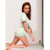 image:imageEkouaer Womens Silk Satin Pajamas Set Short Sleeve Sleepwear Button Down Loungewear 2 Piece Pjs Shorts Set S5X Plus SizeLight Green