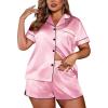 image:imageEkouaer Womens Silk Satin Pajamas Set Short Sleeve Sleepwear Button Down Loungewear 2 Piece Pjs Shorts Set S5X Plus SizeLight Pink