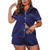image:imageEkouaer Womens Silk Satin Pajamas Set Short Sleeve Sleepwear Button Down Loungewear 2 Piece Pjs Shorts Set S5X Plus SizeNavy Blue