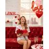 image:imageEkouaer Womens Silk Satin Pajamas Set Short Sleeve Sleepwear Button Down Loungewear 2 Piece Pjs Shorts Set S5X Plus SizePuppy Love Valentines Print