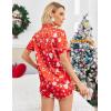 image:imageEkouaer Womens Silk Satin Pajamas Set Short Sleeve Sleepwear Button Down Loungewear 2 Piece Pjs Shorts Set S5X Plus SizeRed Christmas Print