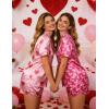 image:imageEkouaer Womens Silk Satin Pajamas Set Short Sleeve Sleepwear Button Down Loungewear 2 Piece Pjs Shorts Set S5X Plus SizeValentines Pink Love