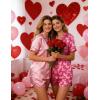 image:imageEkouaer Womens Silk Satin Pajamas Set Short Sleeve Sleepwear Button Down Loungewear 2 Piece Pjs Shorts Set S5X Plus SizeValentines Pink Love