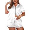 image:imageEkouaer Womens Silk Satin Pajamas Set Short Sleeve Sleepwear Button Down Loungewear 2 Piece Pjs Shorts Set S5X Plus SizeWhite