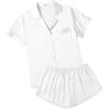image:imageEkouaer Womens Silk Satin Pajamas Set Short Sleeve Sleepwear Button Down Loungewear 2 Piece Pjs Shorts Set S5X Plus SizeWhite With White Piping