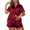 image:imageEkouaer Womens Silk Satin Pajamas Set Short Sleeve Sleepwear Button Down Loungewear 2 Piece Pjs Shorts Set S5X Plus SizeWine Red