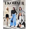image:imageEkouaer Womens Turtleneck Long Sleeve Shirts Thermal Underwear Tops Basic Slim Fit Fall Fashion Lightweight TopLight Gray