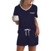 image:imageEkouaer Pajama Set for Women 2 Piece Lounge Set Short Sleeve Tops and Shorts Soft Sleepwear Chest PocketNavy Blue