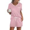 image:imageEkouaer Pajama Set for Women 2 Piece Lounge Set Short Sleeve Tops and Shorts Soft Sleepwear Chest PocketPink