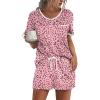 image:imageEkouaer Pajama Set for Women 2 Piece Lounge Set Short Sleeve Tops and Shorts Soft Sleepwear Chest PocketPink Leopard Love