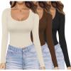 image:imageEkouaer Womens 3 Pack Long Sleeve Shirts Scoop Neck Tops Stretch Fitted Undershirt Lightweight Basic Thermal Tee XSXXLBlackBeigeCoffee