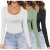 image:imageEkouaer Womens 3 Pack Long Sleeve Shirts Scoop Neck Tops Stretch Fitted Undershirt Lightweight Basic Thermal Tee XSXXLBlackWhiteCeladon Green