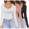 image:imageEkouaer Womens 3 Pack Long Sleeve Shirts Scoop Neck Tops Stretch Fitted Undershirt Lightweight Basic Thermal Tee XSXXLBlackWhiteDusty Pink