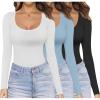 image:imageEkouaer Womens 3 Pack Long Sleeve Shirts Scoop Neck Tops Stretch Fitted Undershirt Lightweight Basic Thermal Tee XSXXLBlackWhiteLight Blue