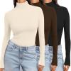 image:imageEkouaer Womens 3 Pack Turtleneck Long Sleeve Shirts Slim Fit Thermal Underwear Tops Lightweight Pullover TeesBlackBrownBeige