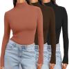 image:imageEkouaer Womens 3 Pack Turtleneck Long Sleeve Shirts Slim Fit Thermal Underwear Tops Lightweight Pullover TeesBlackCaramelBrown