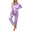 image:imageEkouaer Womens Classic Button Down Long Satin Silk Pajama SetLavender
