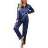 image:imageEkouaer Womens Classic Button Down Long Satin Silk Pajama SetNavy Blue
