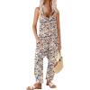 image:imageEkouaer Womens Jumpsuit Sleeveless Casual Summer Overalls Jumpers Spaghetti Strap Baggy Long Pants Rompers with PocketsFloral Blue Orange Begie