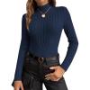 image:imageEkouaer Womens Long Sleeve Mock Turtleneck Tops Ribbed Shirts Fleece Soft Thermal Undershirts TeeNavy Blue1