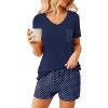 image:imageEkouaer Womens Pajama Sets Short Sleeve Pajamas for Women Sets Soft Lounge Sets Casual V Neck Sleepwear PJSNavy Blue Polka Dots
