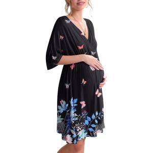 image:imageEkouaer 3 in 1 LaborDeliveryHospital Gown Maternity Dress Nursing Nightgown Sleepwear for BreastfeedingBlack Butterfly