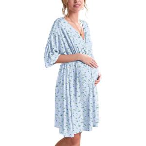 image:imageEkouaer 3 in 1 LaborDeliveryHospital Gown Maternity Dress Nursing Nightgown Sleepwear for BreastfeedingBlue Small Flowers