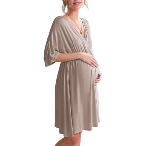 image:imageEkouaer 3 in 1 LaborDeliveryHospital Gown Maternity Dress Nursing Nightgown Sleepwear for BreastfeedingBrown