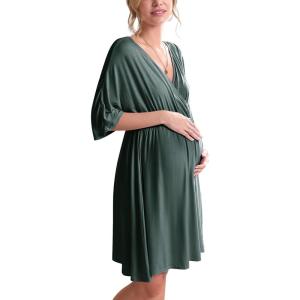 image:imageEkouaer 3 in 1 LaborDeliveryHospital Gown Maternity Dress Nursing Nightgown Sleepwear for BreastfeedingDark Green