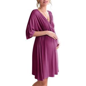image:imageEkouaer 3 in 1 LaborDeliveryHospital Gown Maternity Dress Nursing Nightgown Sleepwear for BreastfeedingWine Berry