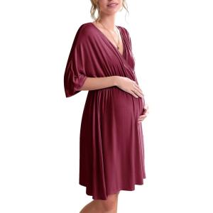 image:imageEkouaer 3 in 1 LaborDeliveryHospital Gown Maternity Dress Nursing Nightgown Sleepwear for BreastfeedingWine Red