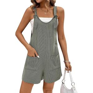 image:imageEkouaer Rompers for Women 2026 Fashion Ribbed Knit Jumpsuit Scoop Neck Loose Outfit Wide Leg Summer One Piece ShortallsGreen Grey