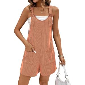 image:imageEkouaer Rompers for Women 2026 Fashion Ribbed Knit Jumpsuit Scoop Neck Loose Outfit Wide Leg Summer One Piece ShortallsKhaki